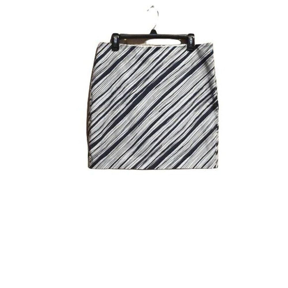 Ann Taylor Madison Pencil Skirt Cotton‎ Mini Stretch Navy Diagonal Striped Sz 8